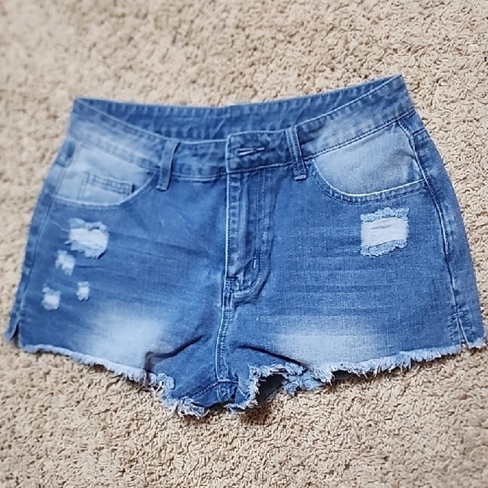 SHEIN Blue Distressed Jean Shorts